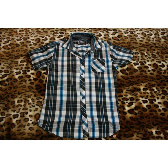 Zoo York Y2K Blue Black White Plaid Button Up Cropped Fit Spring Vintage Skater - Picture 1 of 3